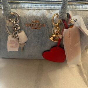 Coach Large Rowan in Loved Denim with Charms